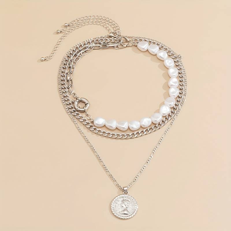 Vintage Pearl Pendant Necklace 3-Piece Set