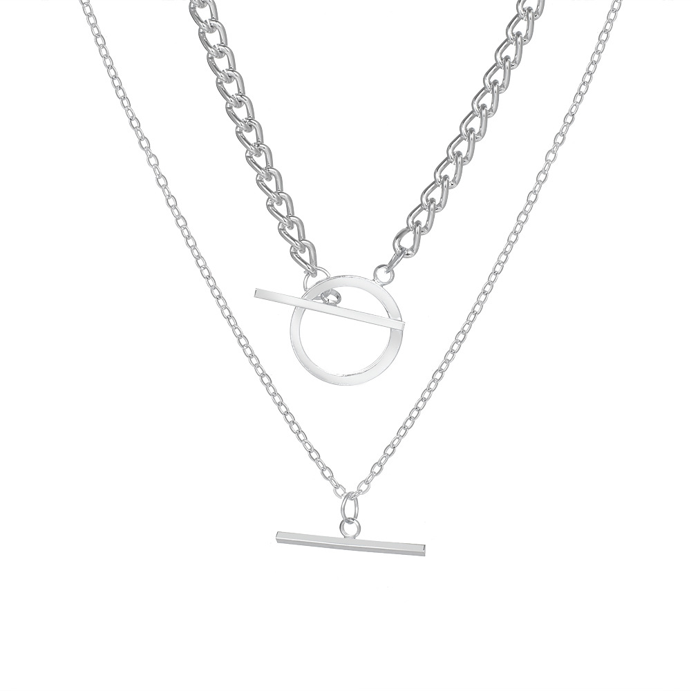 Elegant Double Chain Set Cuban Bracelet & Pearl Necklace