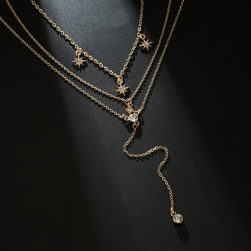 Crystal Star Charm Boho Layered Necklace