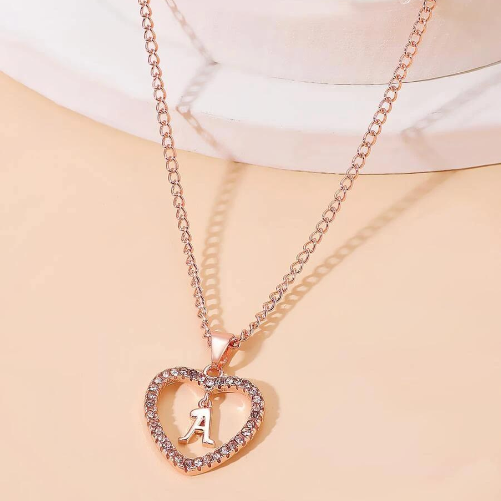 Personalized Elegant Crystal Initial Heart Necklace
