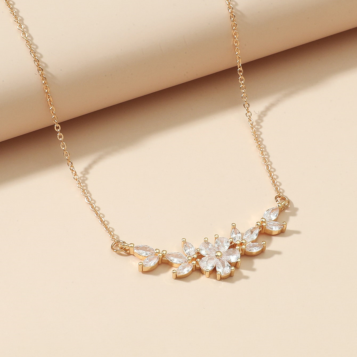 Sparkling Zirconia Petal Flower Charm Necklace