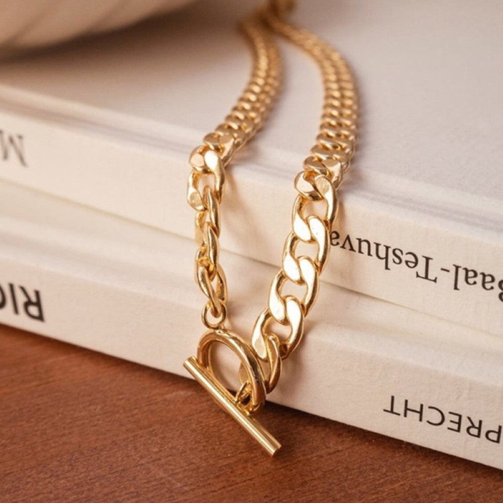 Elegant Double Chain Set Cuban Bracelet & Pearl Necklace
