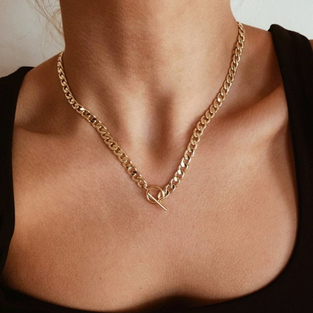 Elegant Double Chain Set Cuban Bracelet & Pearl Necklace