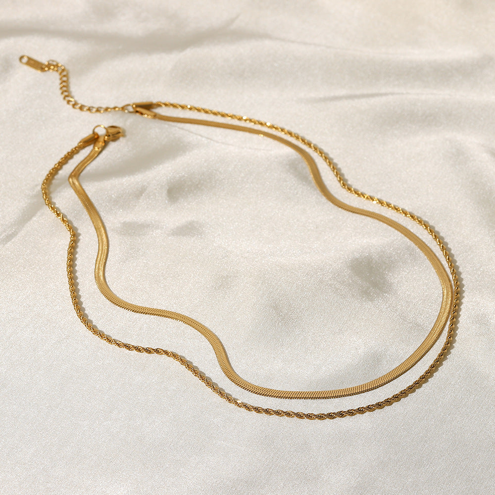Double Twisted Gold Layered Sleek Necklace