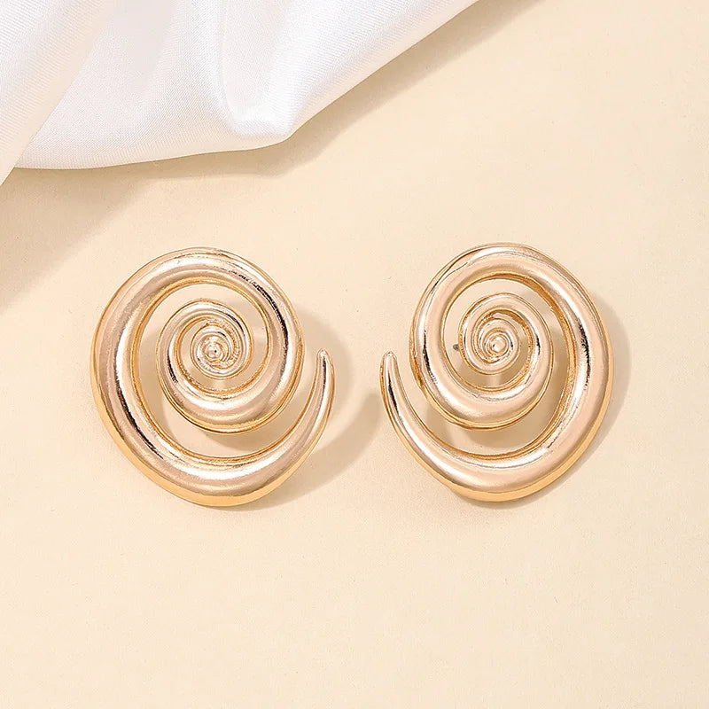 Exaggerated Hollow Spiral Geometric Stud Earrings