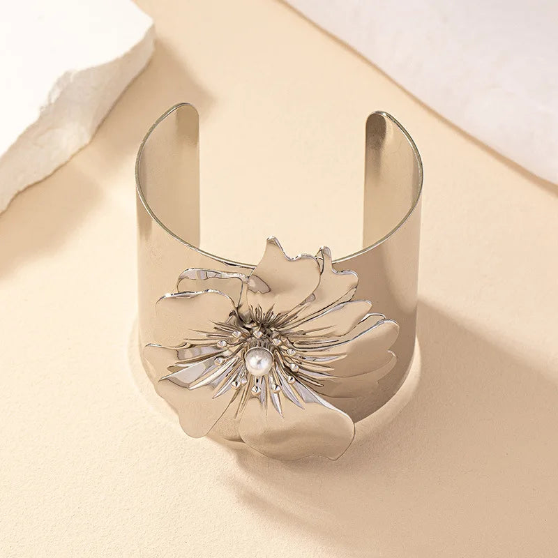 Bold Floral Wide Cuff Bracelet