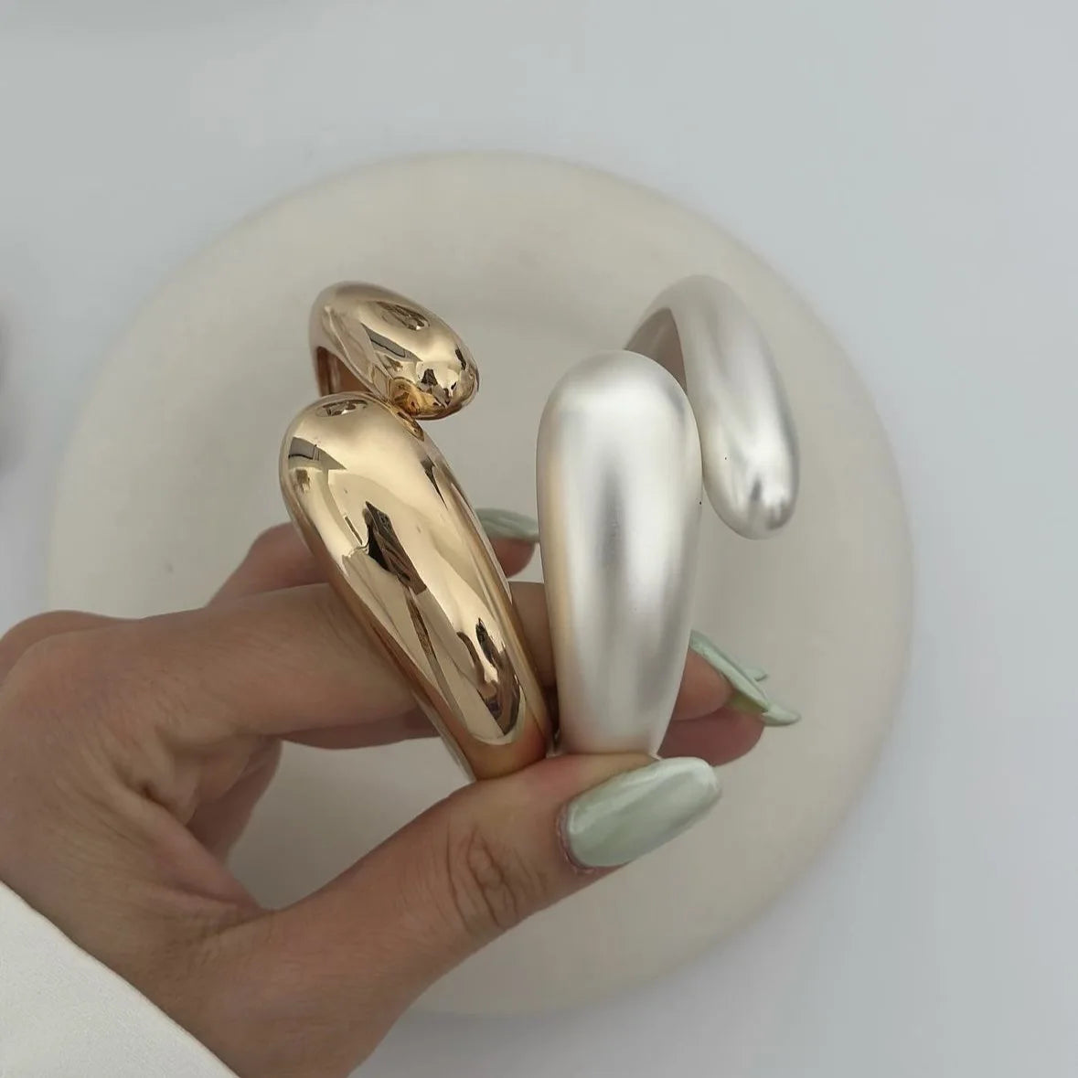 Sculpted Water Drop Cuff Bangle