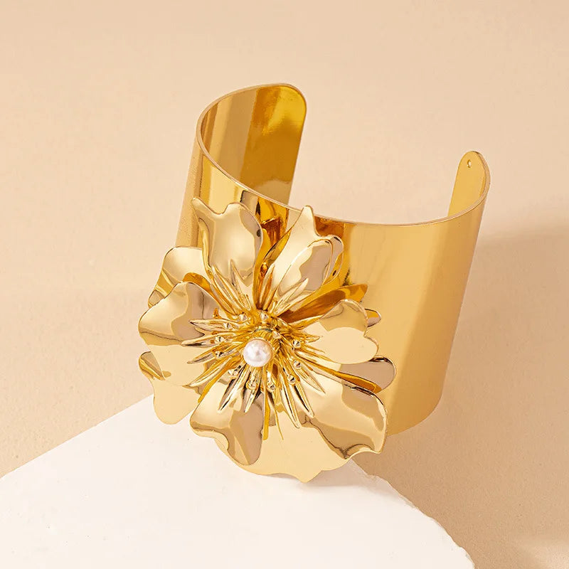 Bold Floral Wide Cuff Bracelet