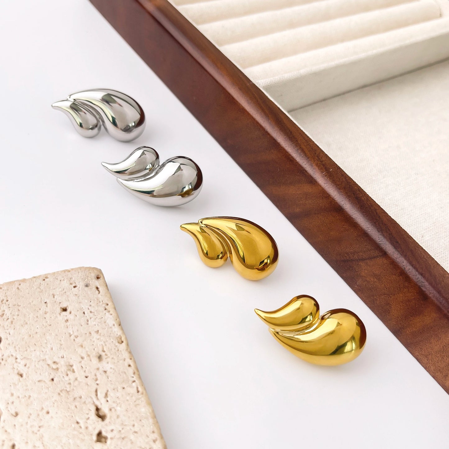 Double Layered Water Drop Stud Earrings