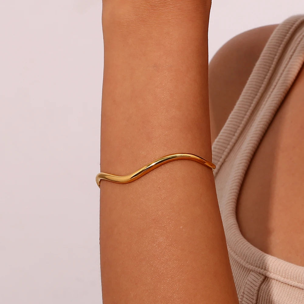 Irregular Wave-Shaped Minimalist Cuff Bracelet