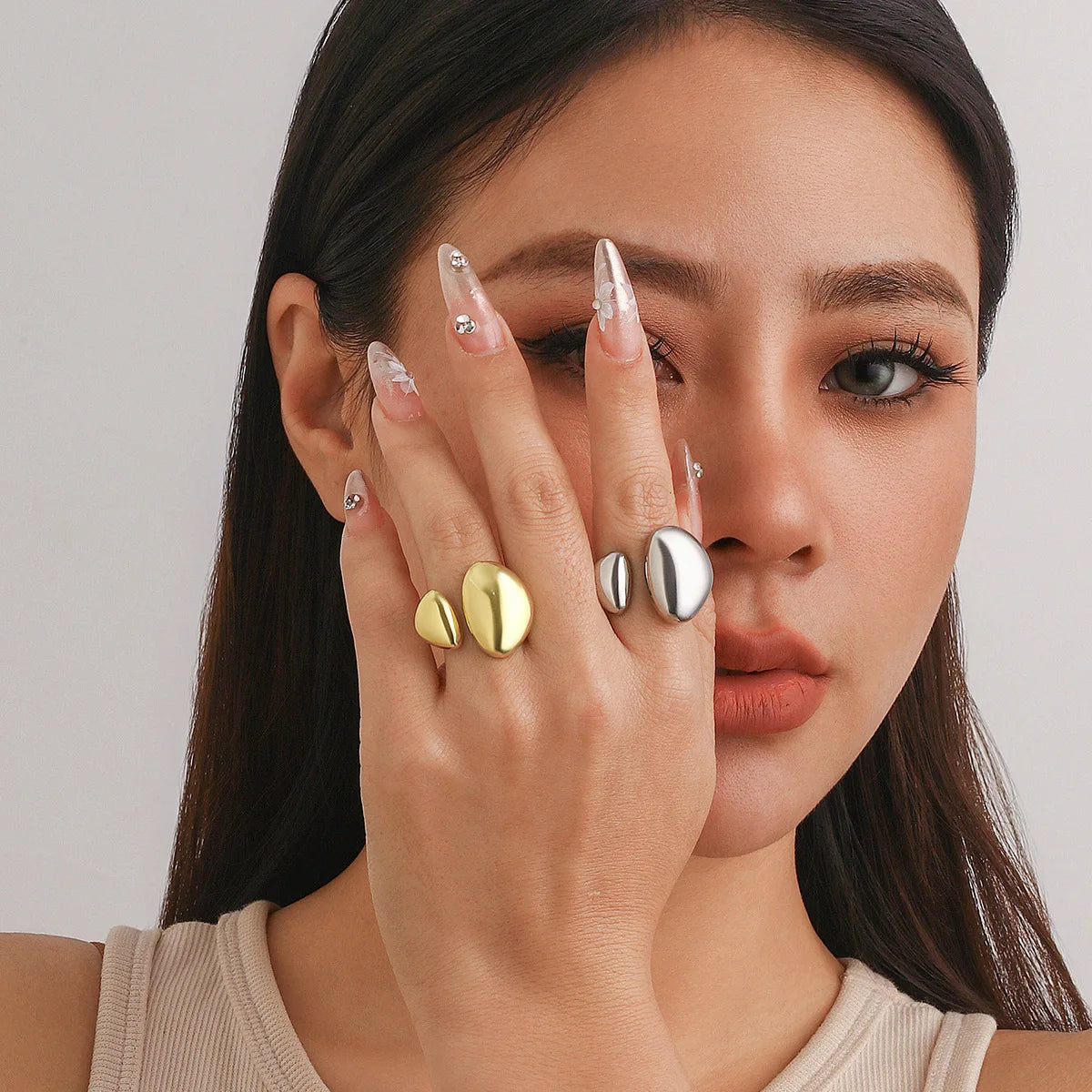 Bold Geometric Water Drop Open Ring
