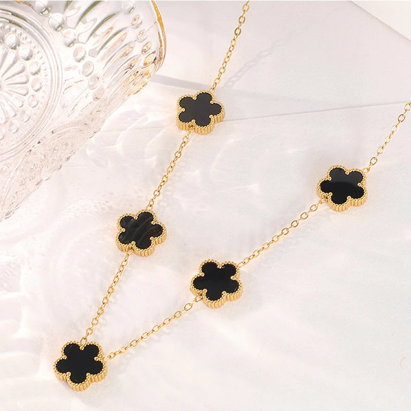 Five-Petal Double-Sided Pendant Necklace