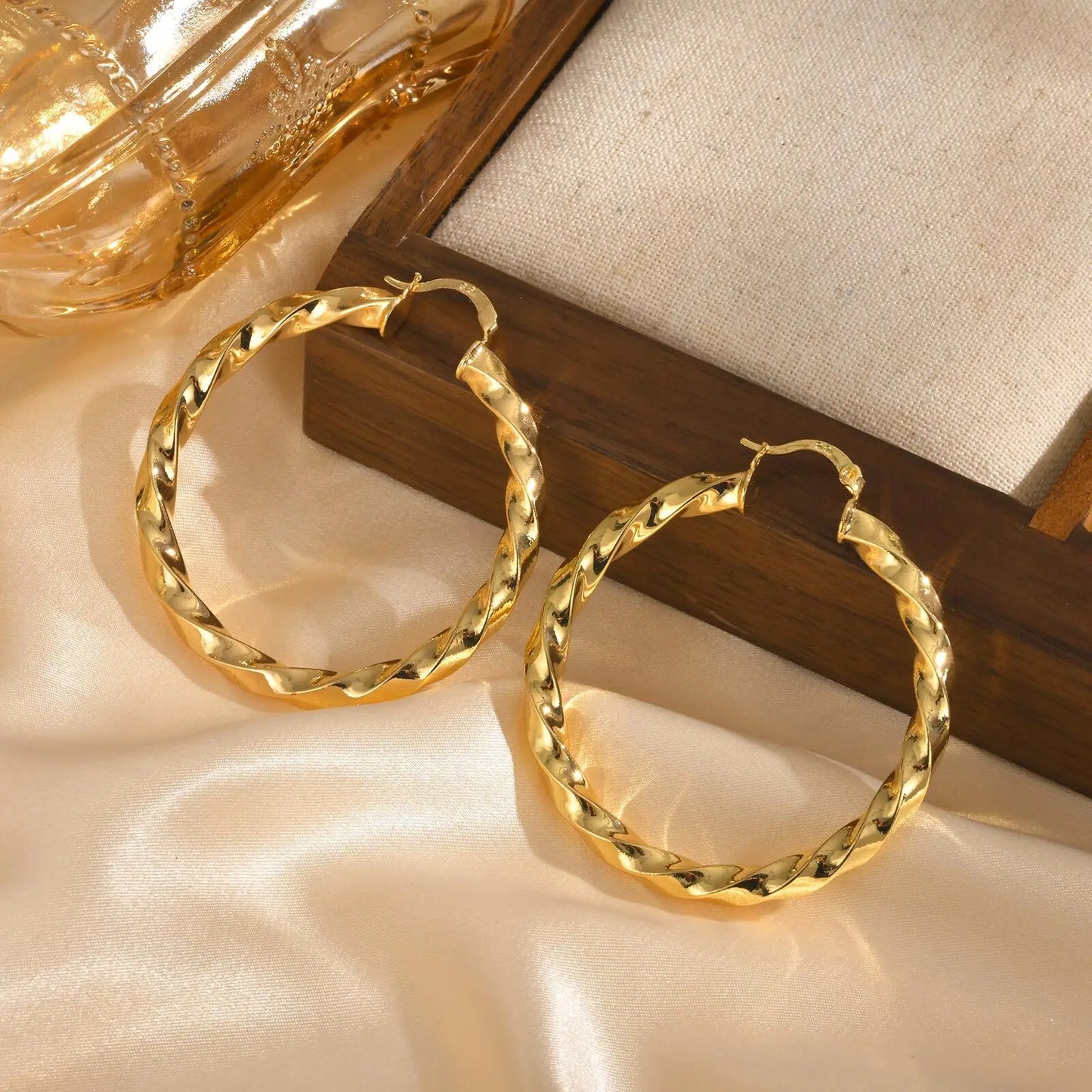 Large Twist Hoop Huggie Earrings