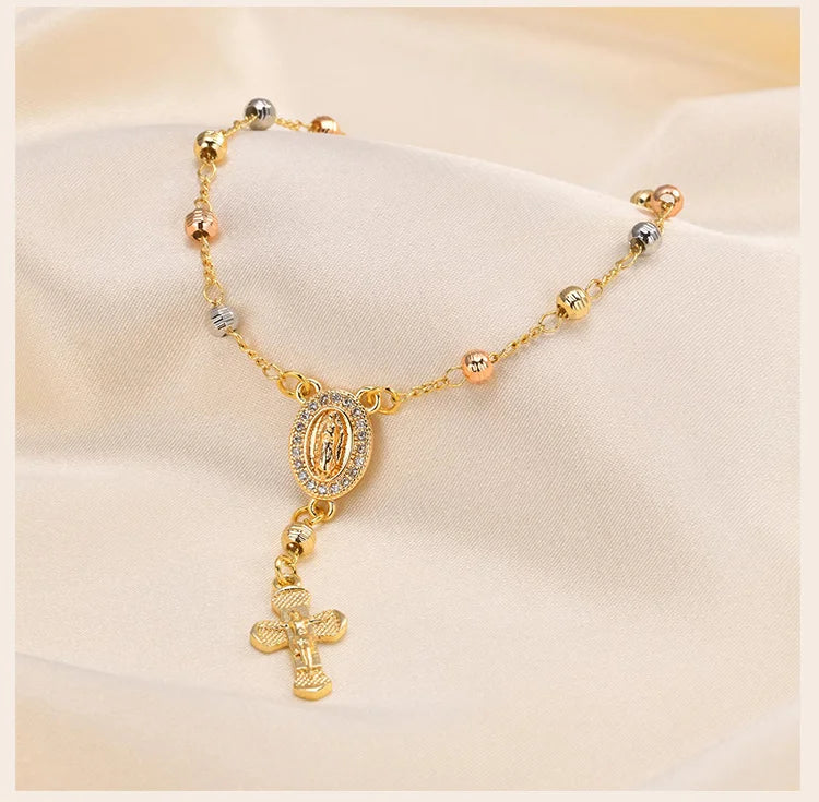Rosary Bead Cross Bracelet