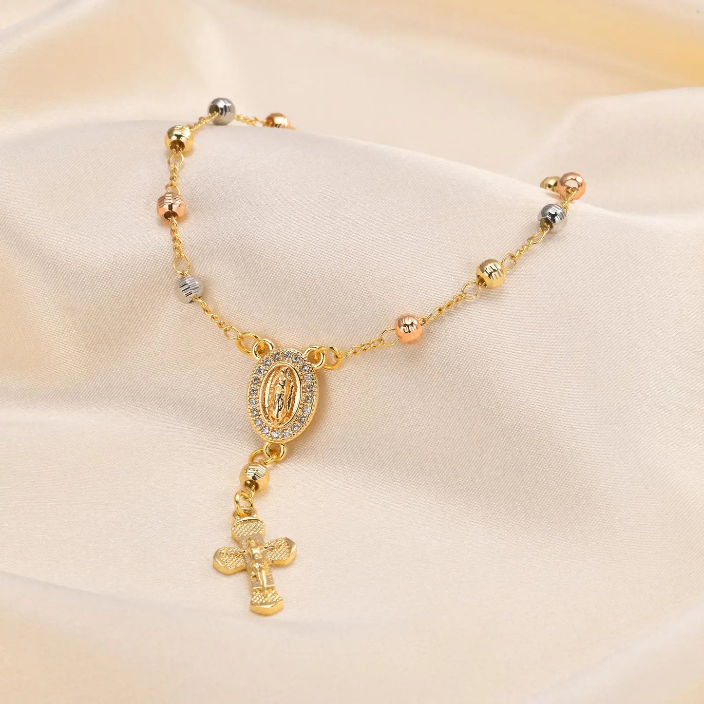 Rosary Bead Cross Bracelet