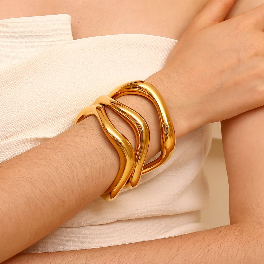 Modern Yellow Tone Cuff Bracelet