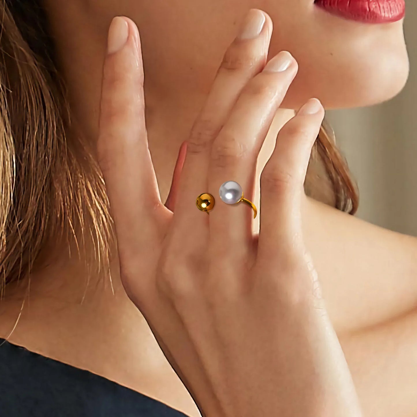 Modern Bypass Pearl Cuff Ring