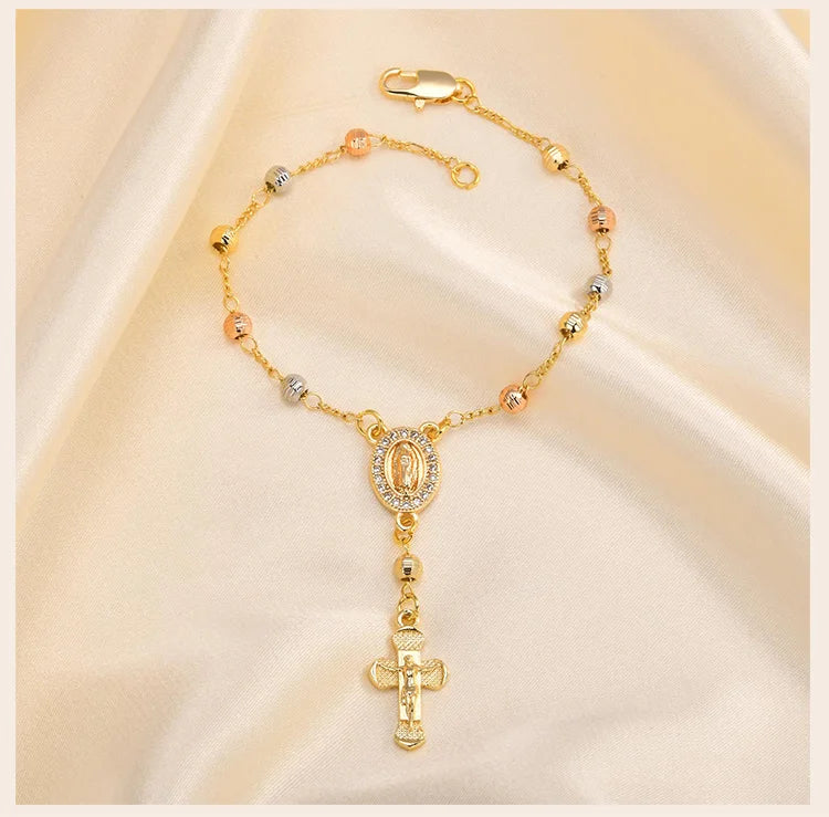 Rosary Bead Cross Bracelet