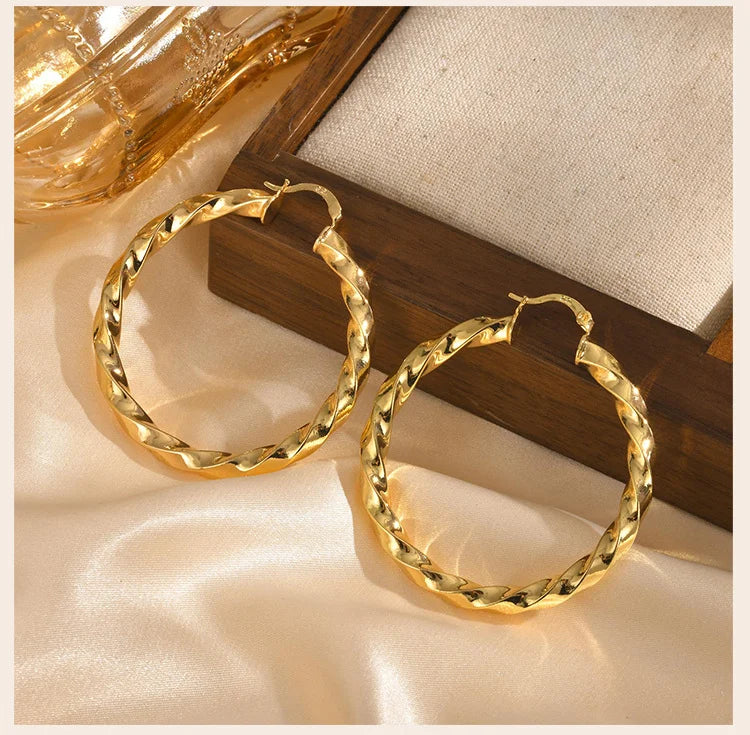 Large Twist Hoop Huggie Earrings