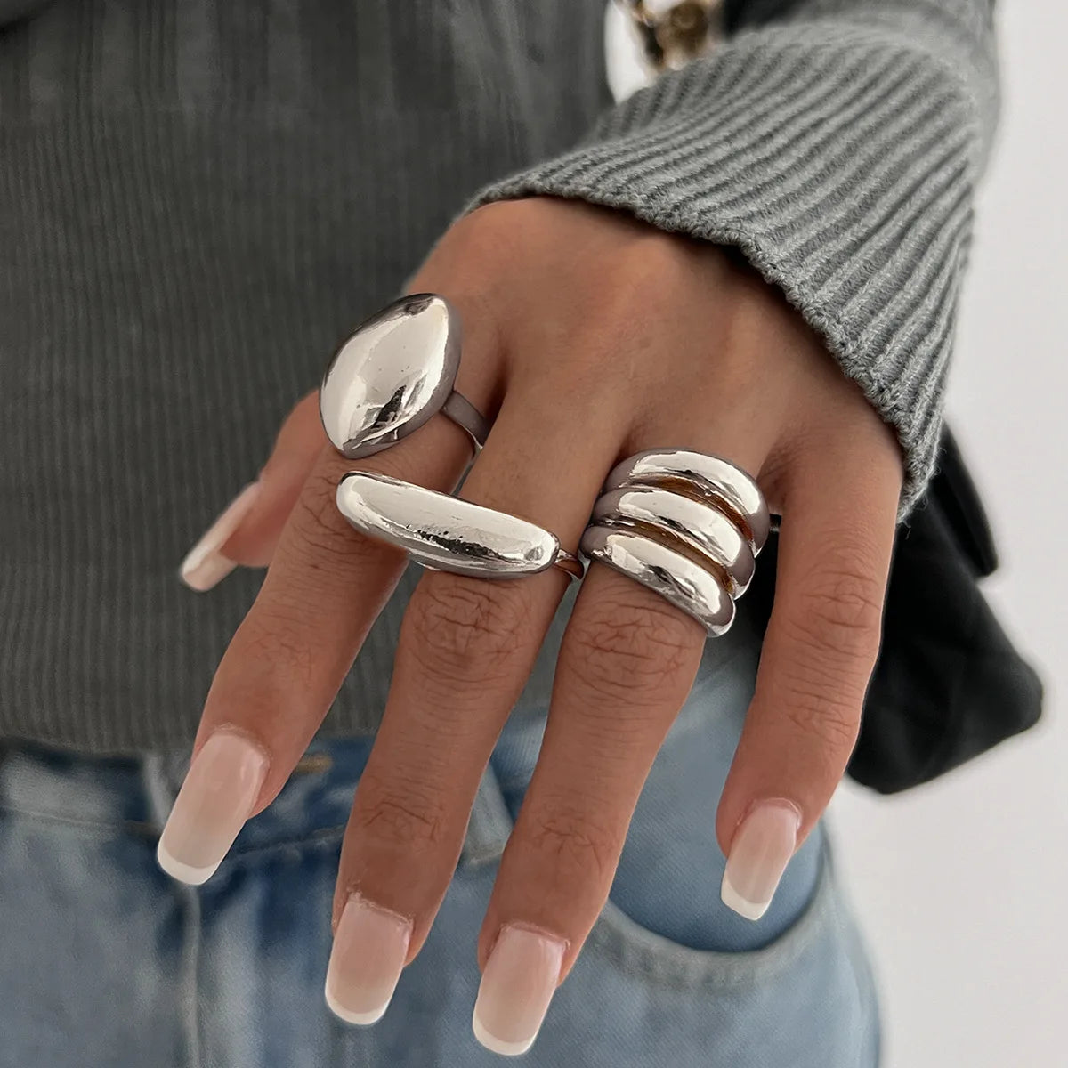 Gold & Silver Plated Geometric Ring Set