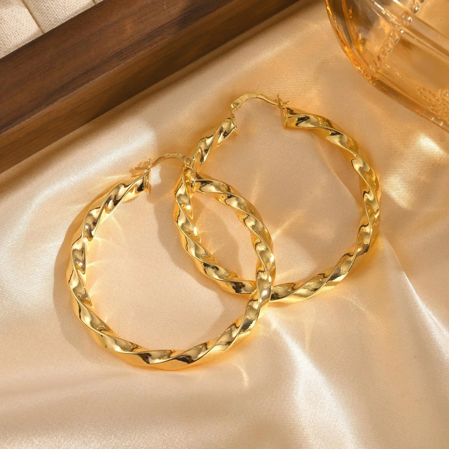 Large Twist Hoop Huggie Earrings