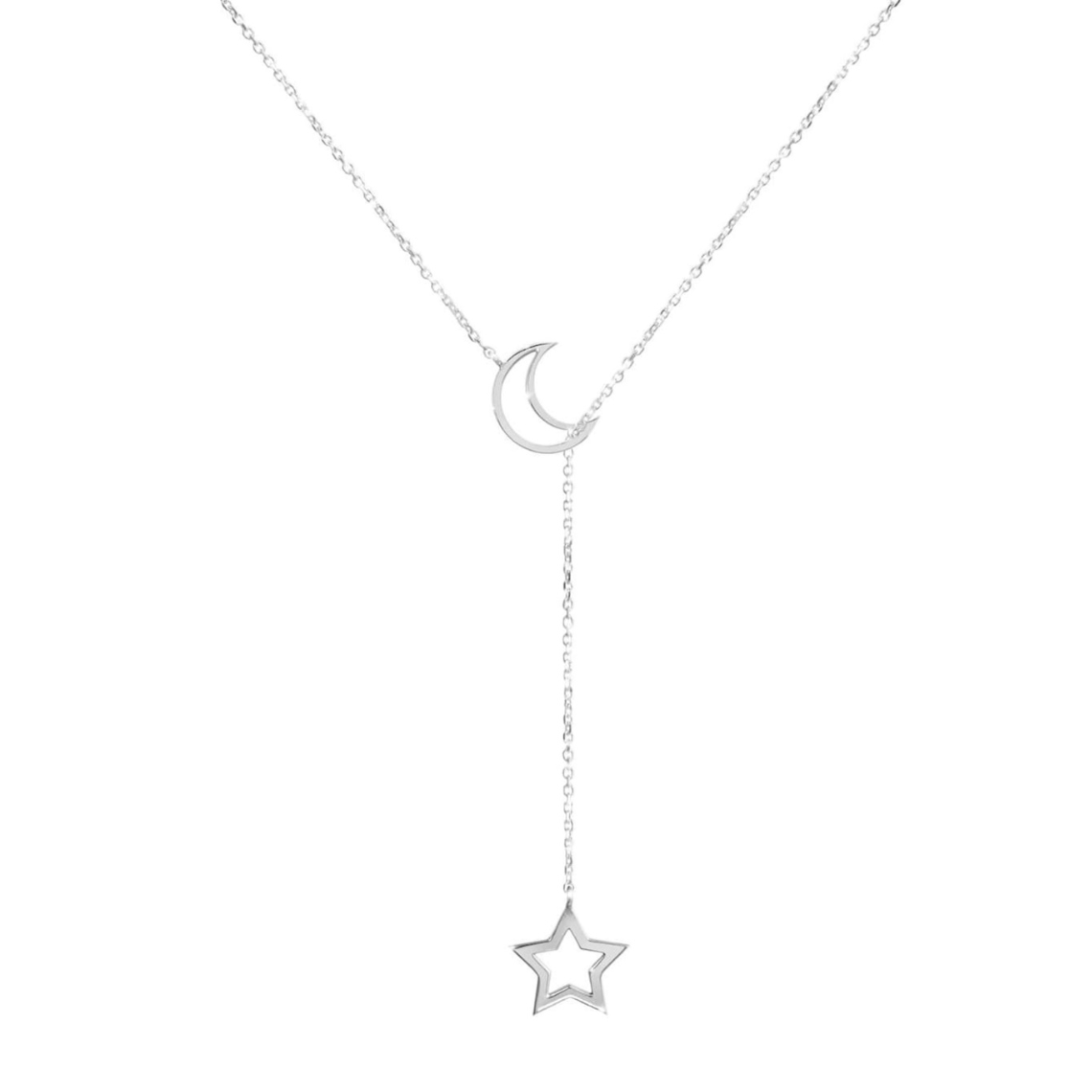 Elegant Celestial Moon And Star Delicate Lariat Necklace