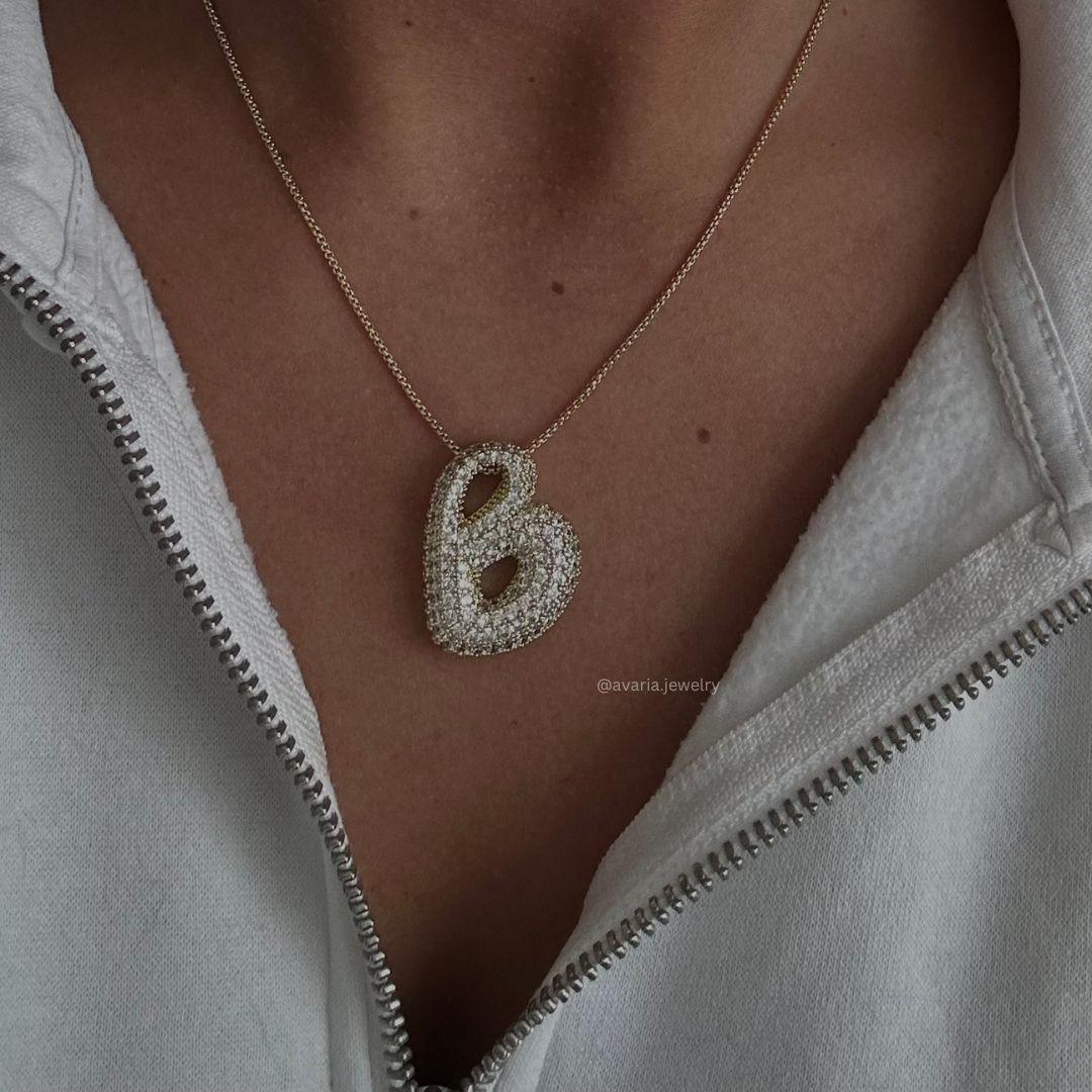 Elegant Bubble Initial Diamond Look Necklace