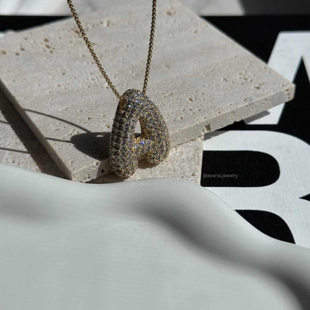 Elegant Bubble Initial Diamond Look Necklace