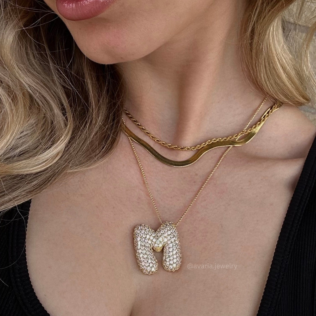 Elegant Bubble Initial Diamond Look Necklace