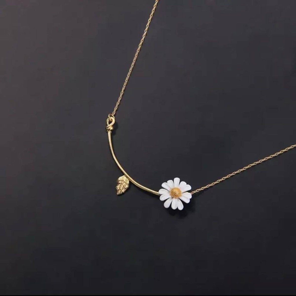 Nature Inspired Daisy & Leaf Delicate Look Necklace