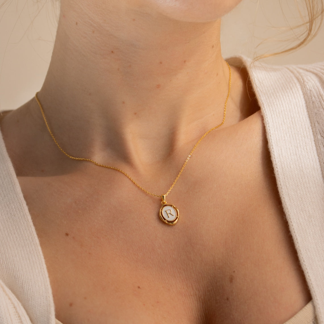 Personalized Initial Pendant Sparkling Enamel Gold Necklace