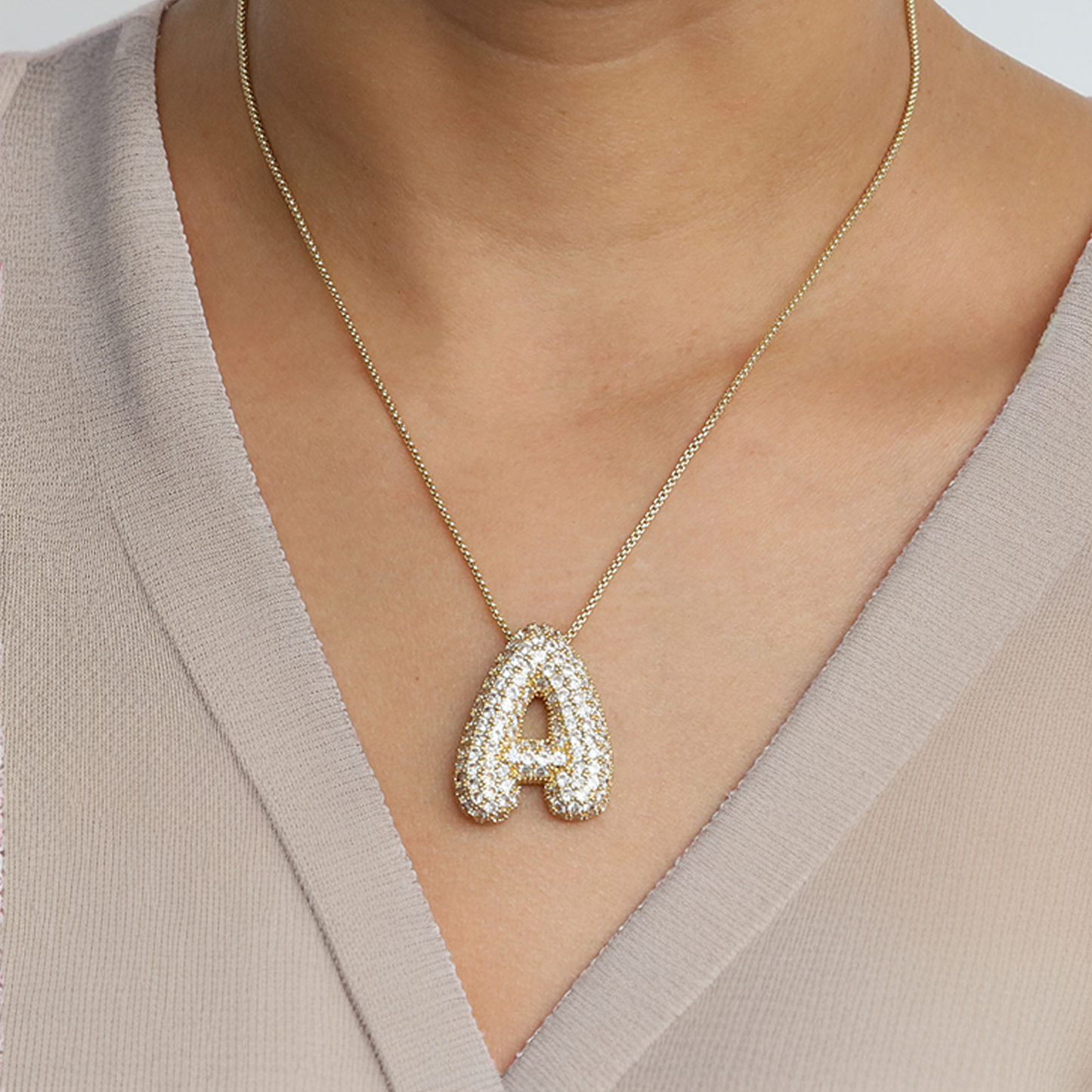 Elegant Bubble Initial Diamond Look Necklace