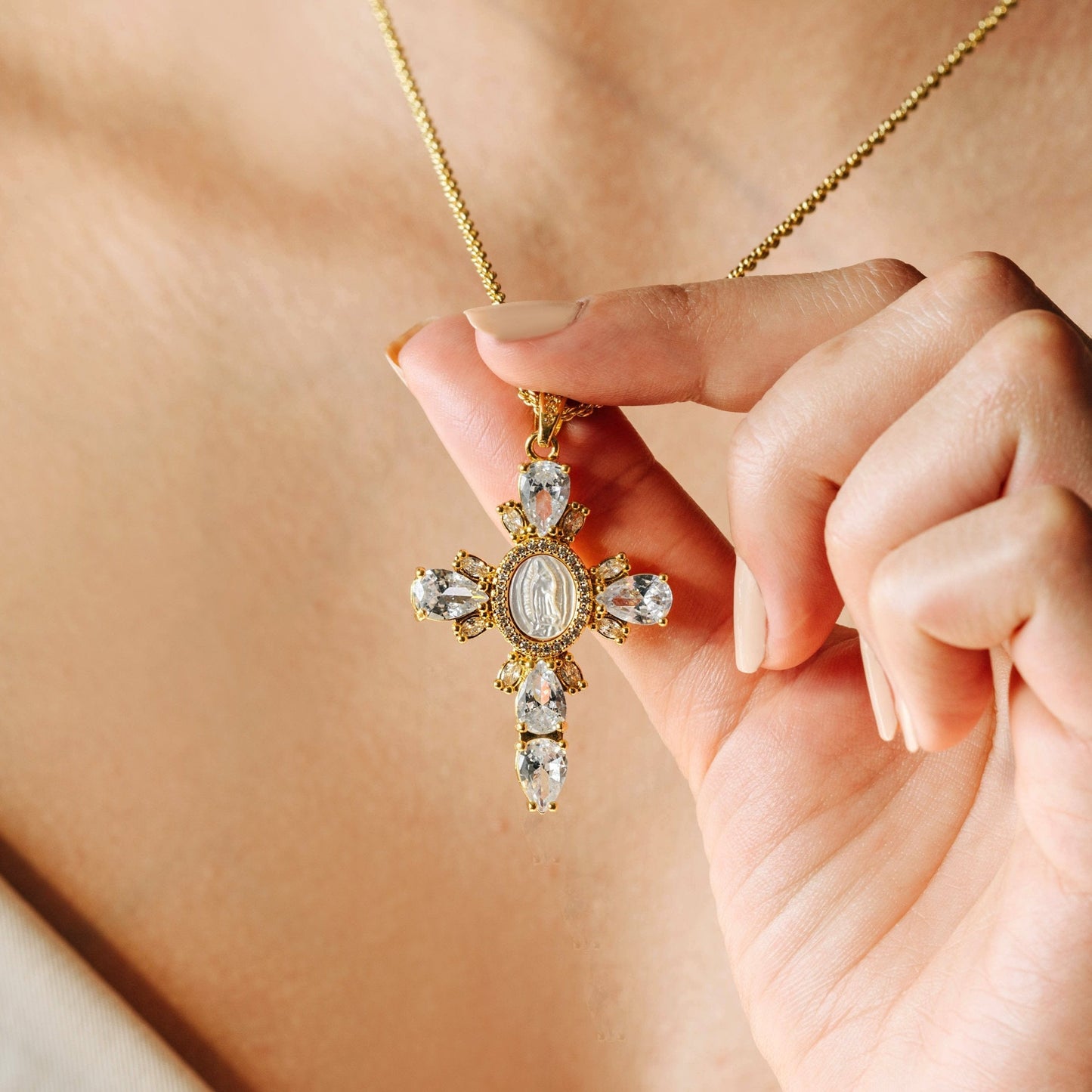 Red Zircon Jewel Cross Necklace