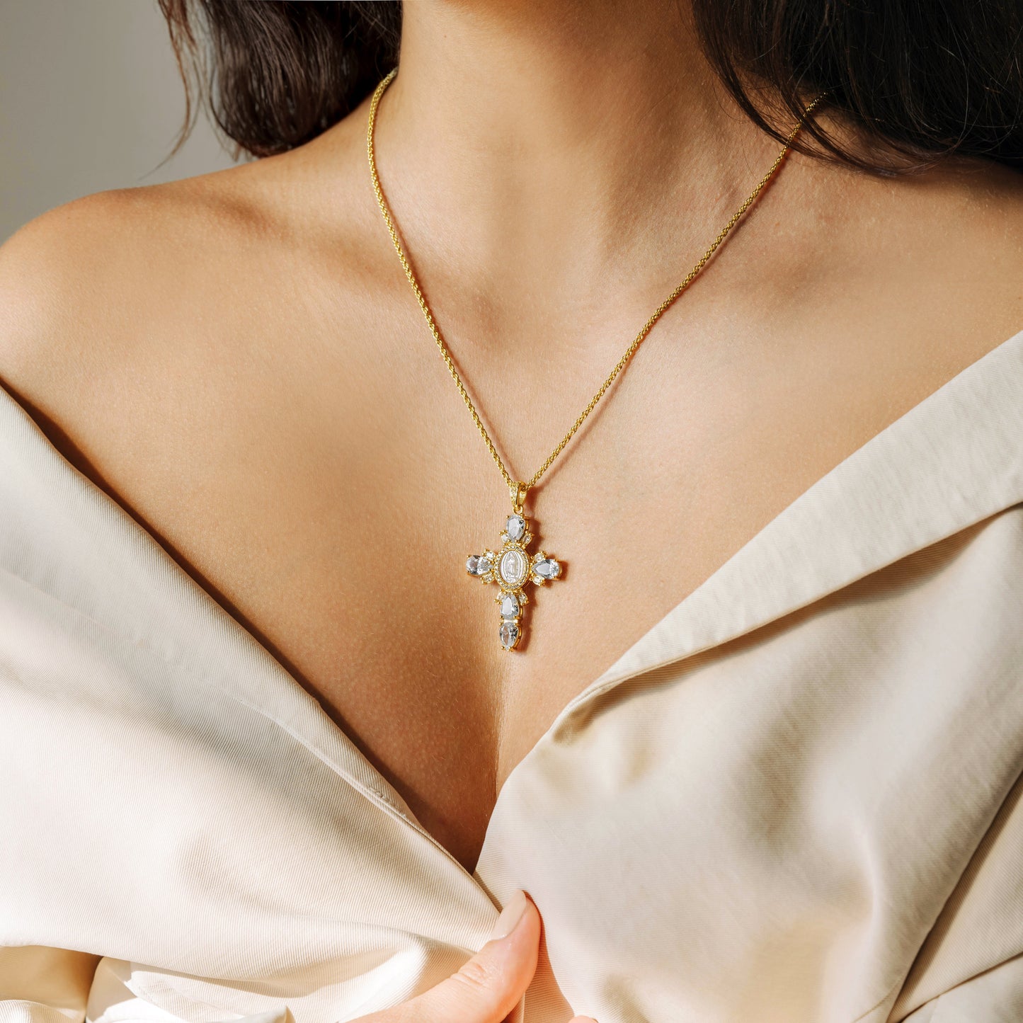 Red Zircon Jewel Cross Necklace