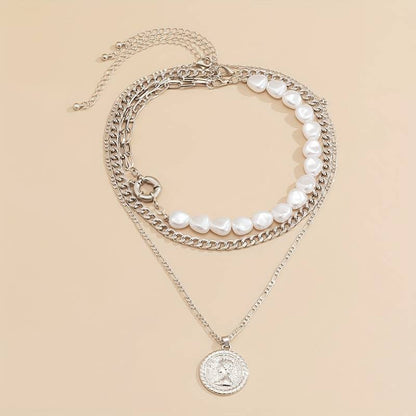Vintage Pearl Pendant Necklace 3-Piece Set