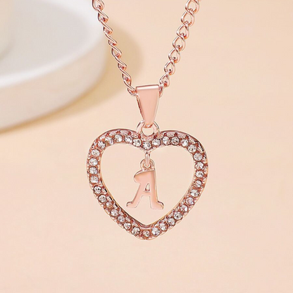 Personalized Elegant Crystal Initial Heart Necklace