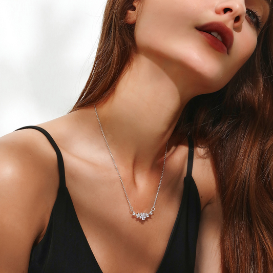 Sparkling Zirconia Petal Flower Charm Necklace