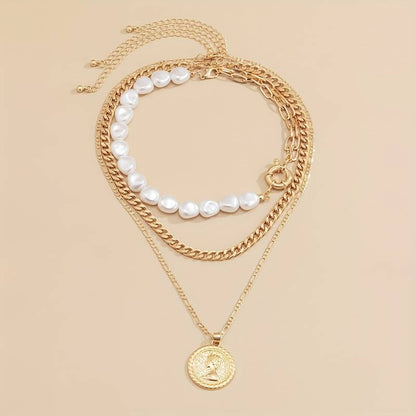 Vintage Pearl Pendant Necklace 3-Piece Set