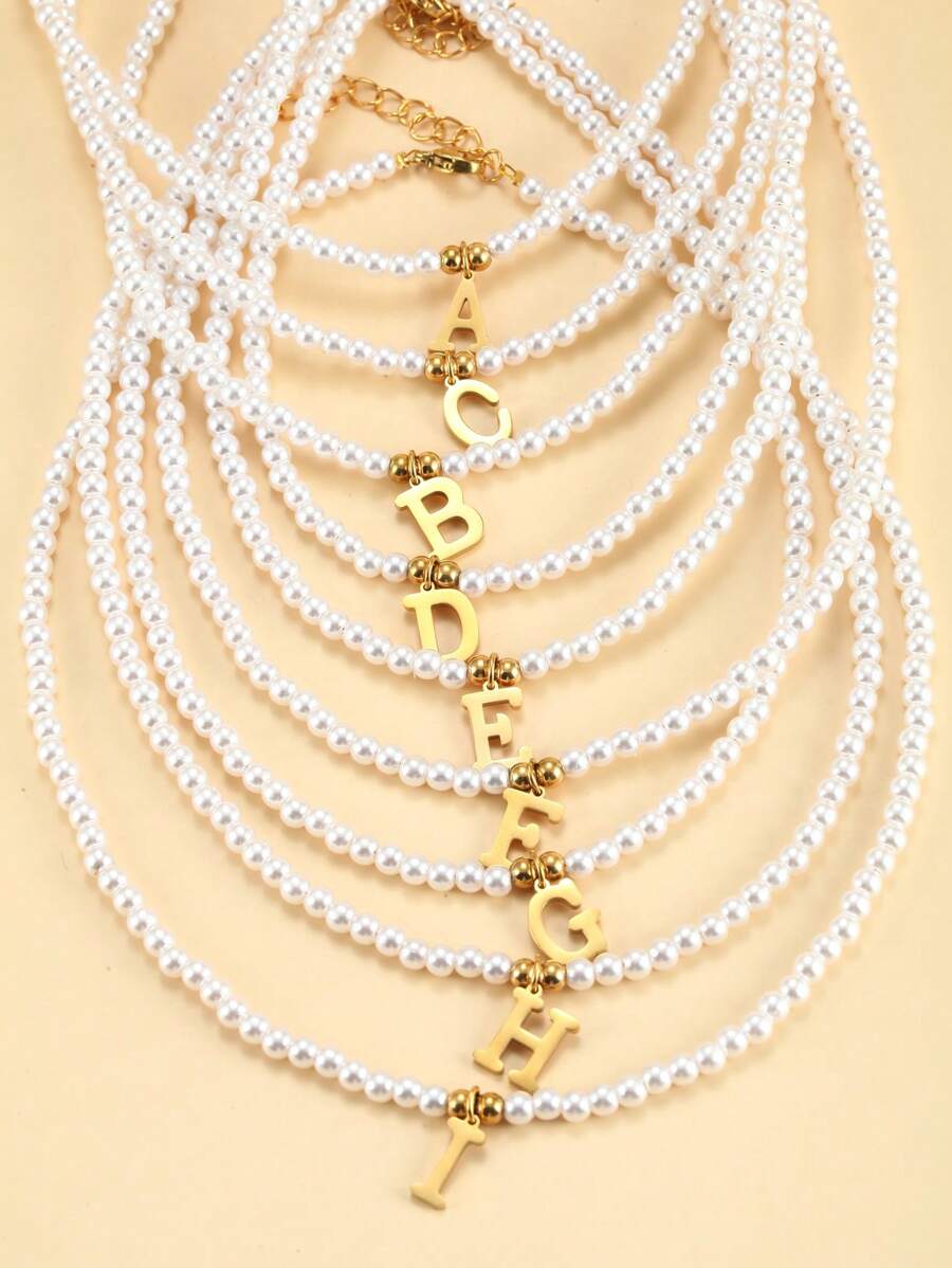 Personalized Engraved Initials Pearl Necklace