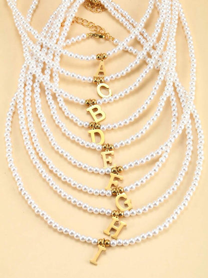 Personalized Engraved Initials Pearl Necklace