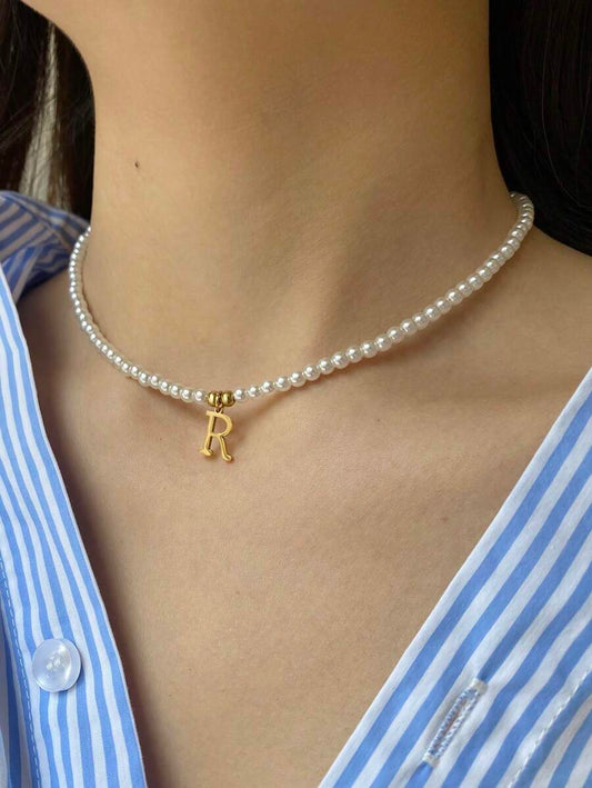 Personalized Engraved Initials Pearl Necklace