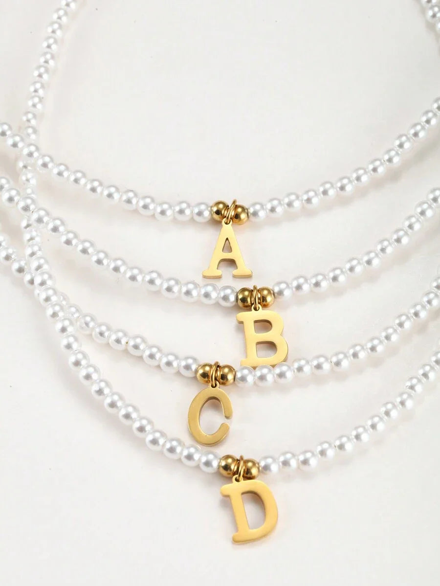 Personalized Engraved Initials Pearl Necklace