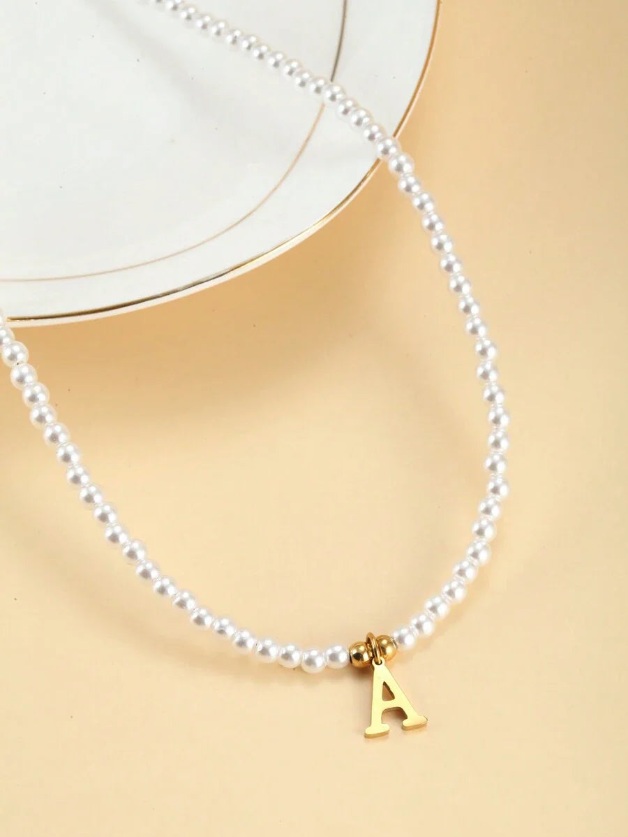 Personalized Engraved Initials Pearl Necklace