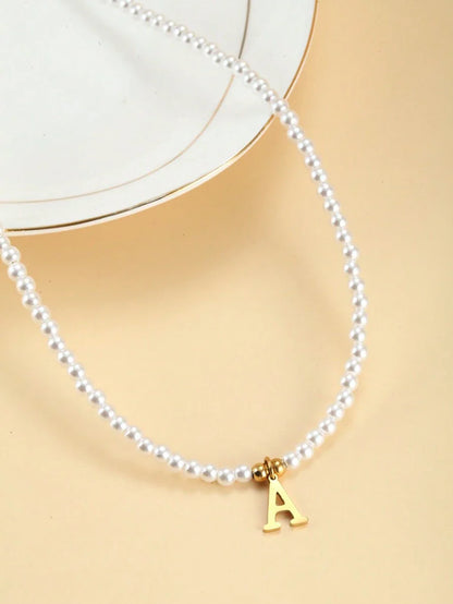 Personalized Engraved Initials Pearl Necklace