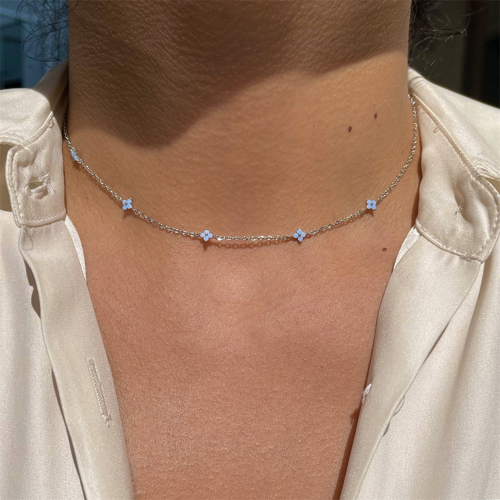 Inlay CZ Flower Necklace