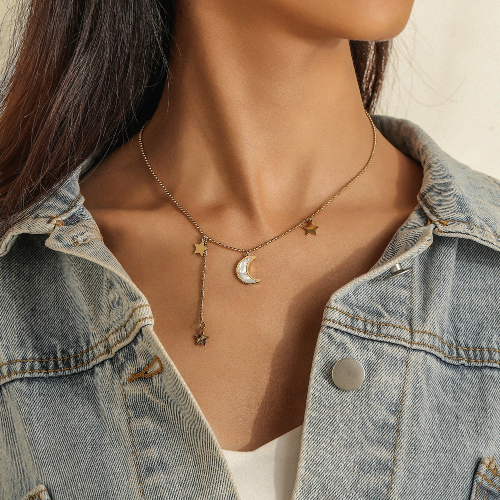 Elegant Crescent Moon & Star Necklace