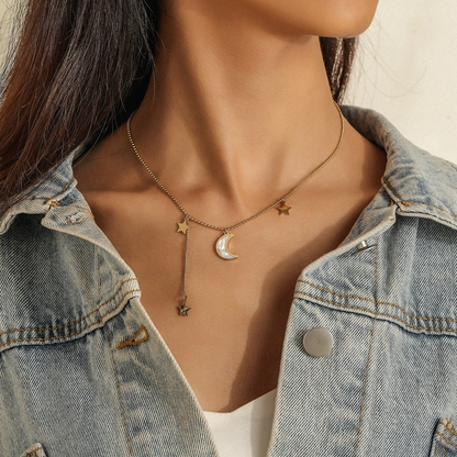 Elegant Crescent Moon & Star Necklace