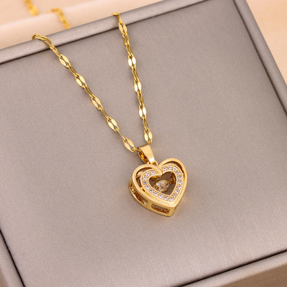 Loving Heart Pendant Double Layer Necklace