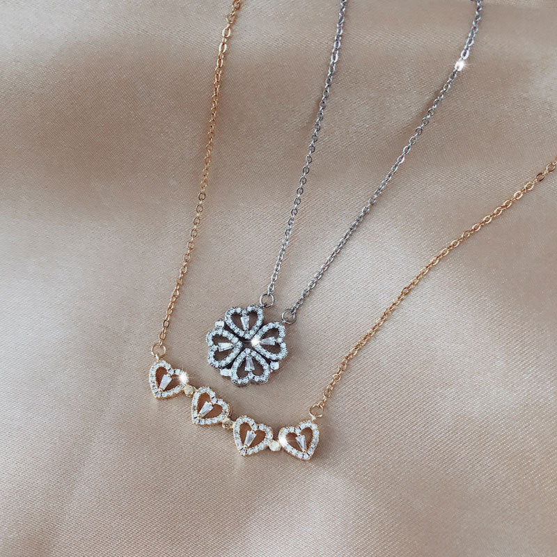 Lucky Clover Four Leaf Magnetic Heart Design Necklace