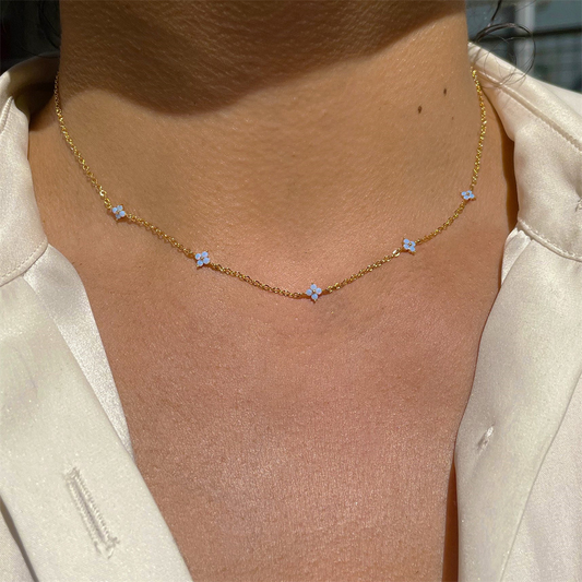 Inlay CZ Flower Necklace